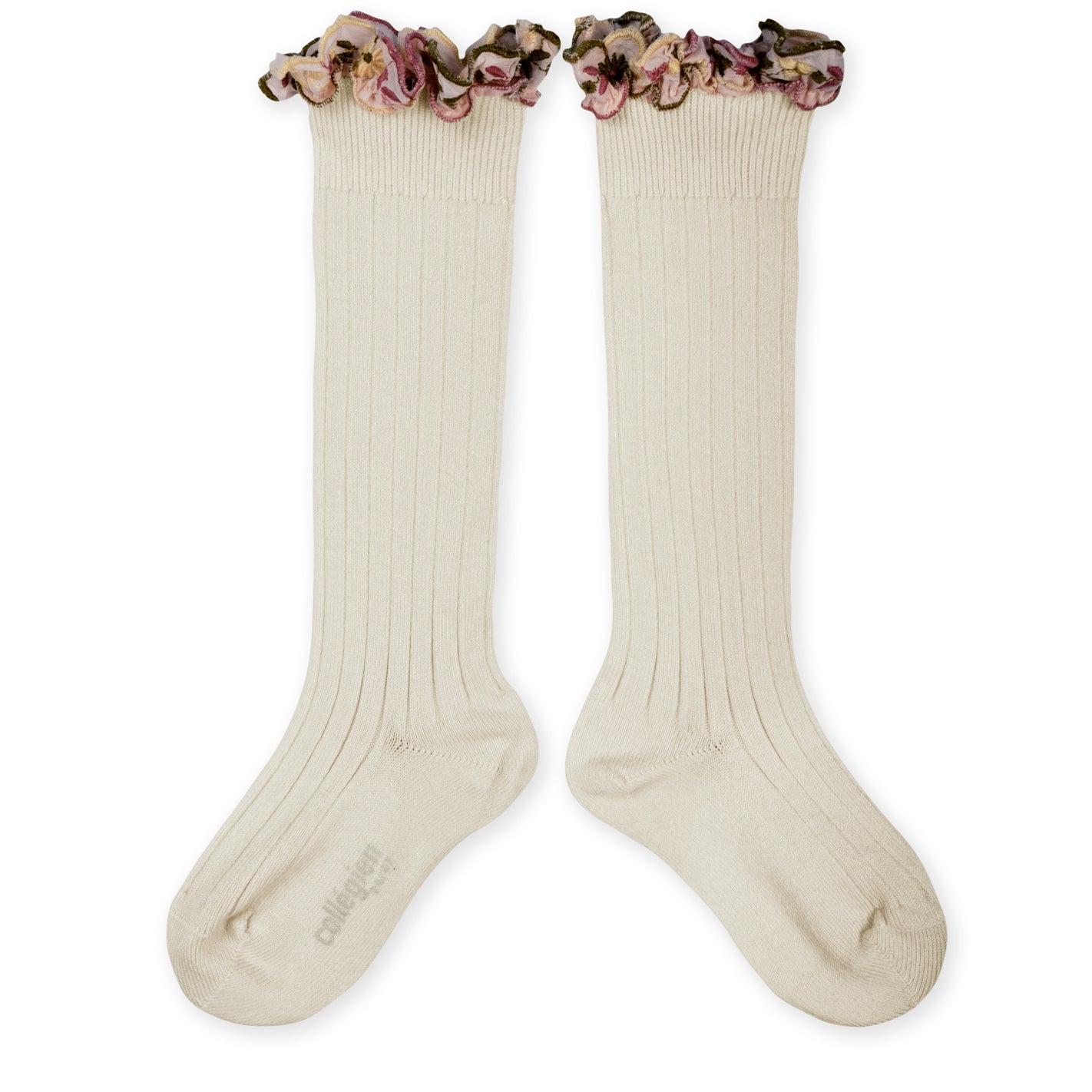 Collegien Eglantine Embroider Ruffle Knee High Socks -Doux Agneaux *preorder*