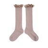 Collegien Eglantine Embroider Ruffle Knee High Socks -Vieux rose *preorder*