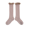 Collegien Eglantine Embroider Ruffle Knee High Socks -Vieux rose