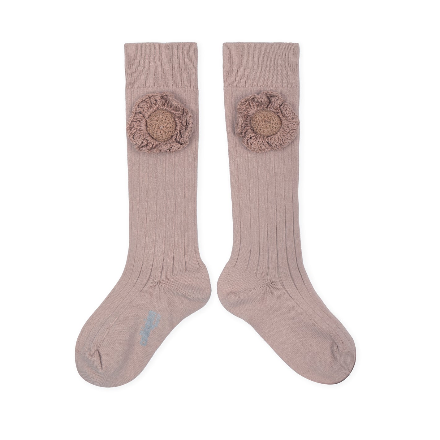 Collegien Fleur Knee High Ribbed Socks - Vieux Rose *preorder*