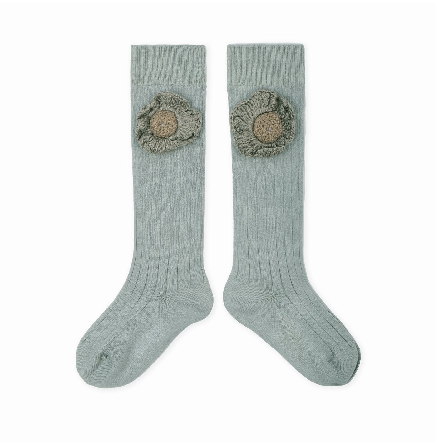 Collegien Fleur Knee High Ribbed Socks - Aigue Marine *preorder*