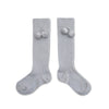 Collegien Diane Pompom Ribbed Knee-high Socks - Gris Perle *Preorder*