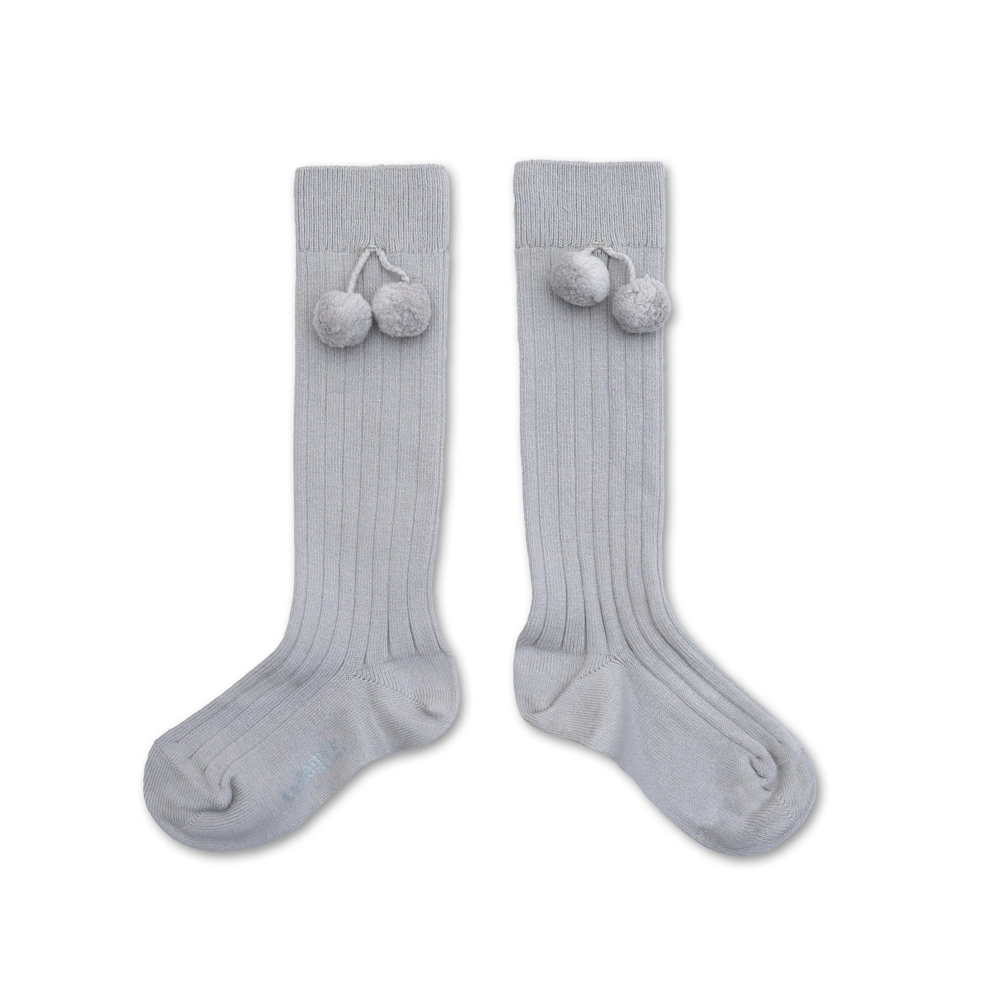 Collegien Diane Pompom Ribbed Knee-high Socks - Gris Perle *Preorder*
