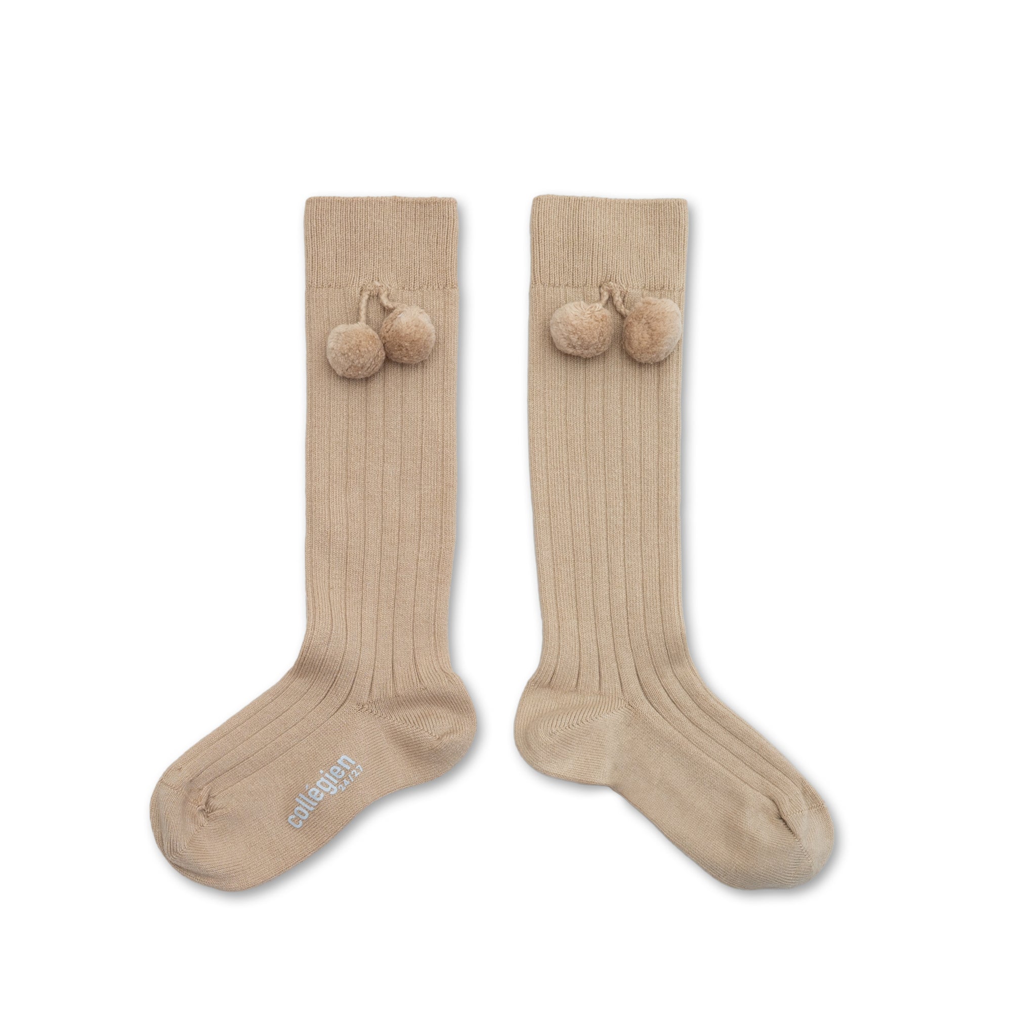 Collegien Diane Pompom Ribbed Knee-high Socks - Sable *Preorder*