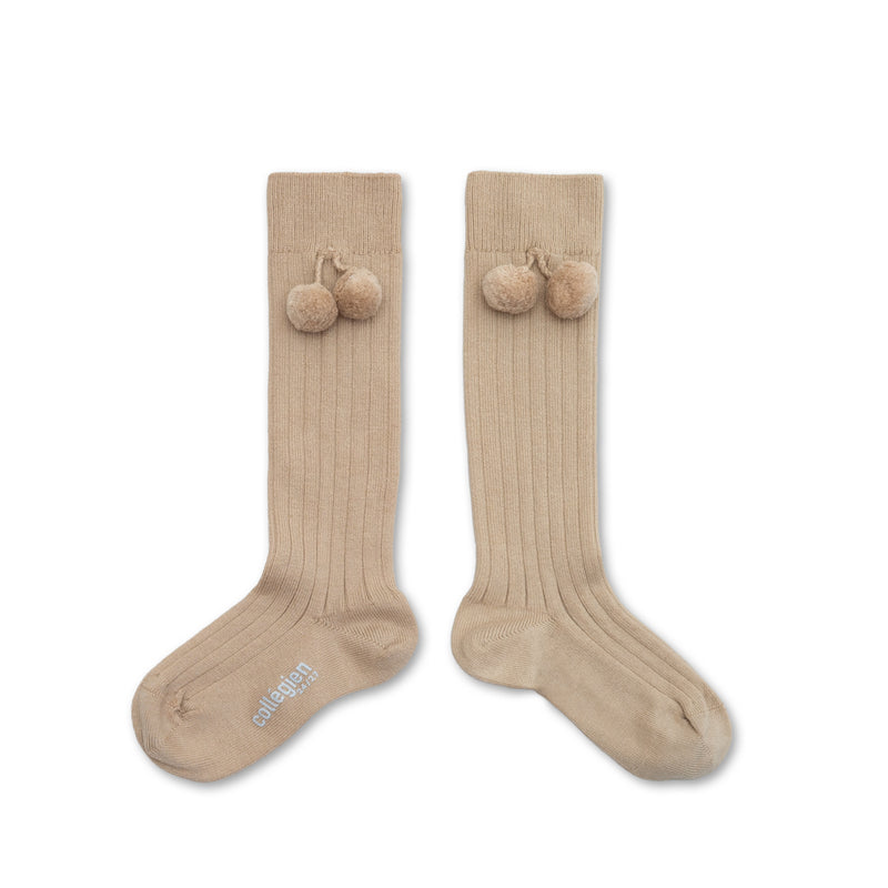Collegien Diane Pompom Ribbed Knee-high Socks - Sable *Preorder*