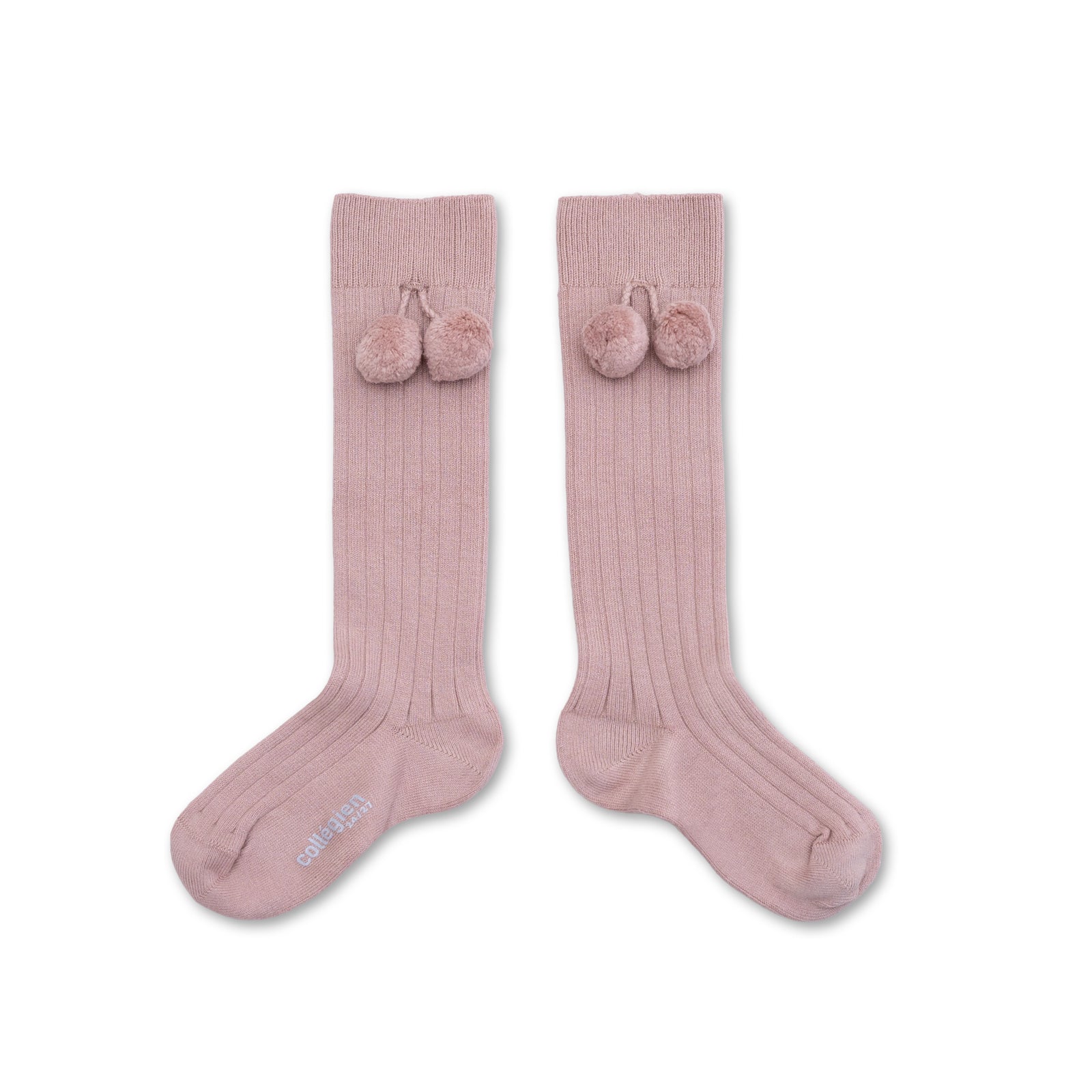 Collegien Diane Pompom Ribbed Knee-high Socks - Vieux Rose *Preorder*
