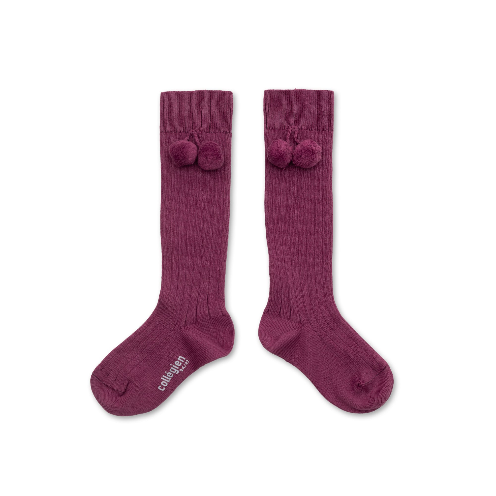 Collegien Diane Pompom Ribbed Knee-high Socks - Raisin Rose *Preorder*