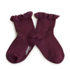 Collegien Ribbed Lace Trim Ankle Socks / Aubergine