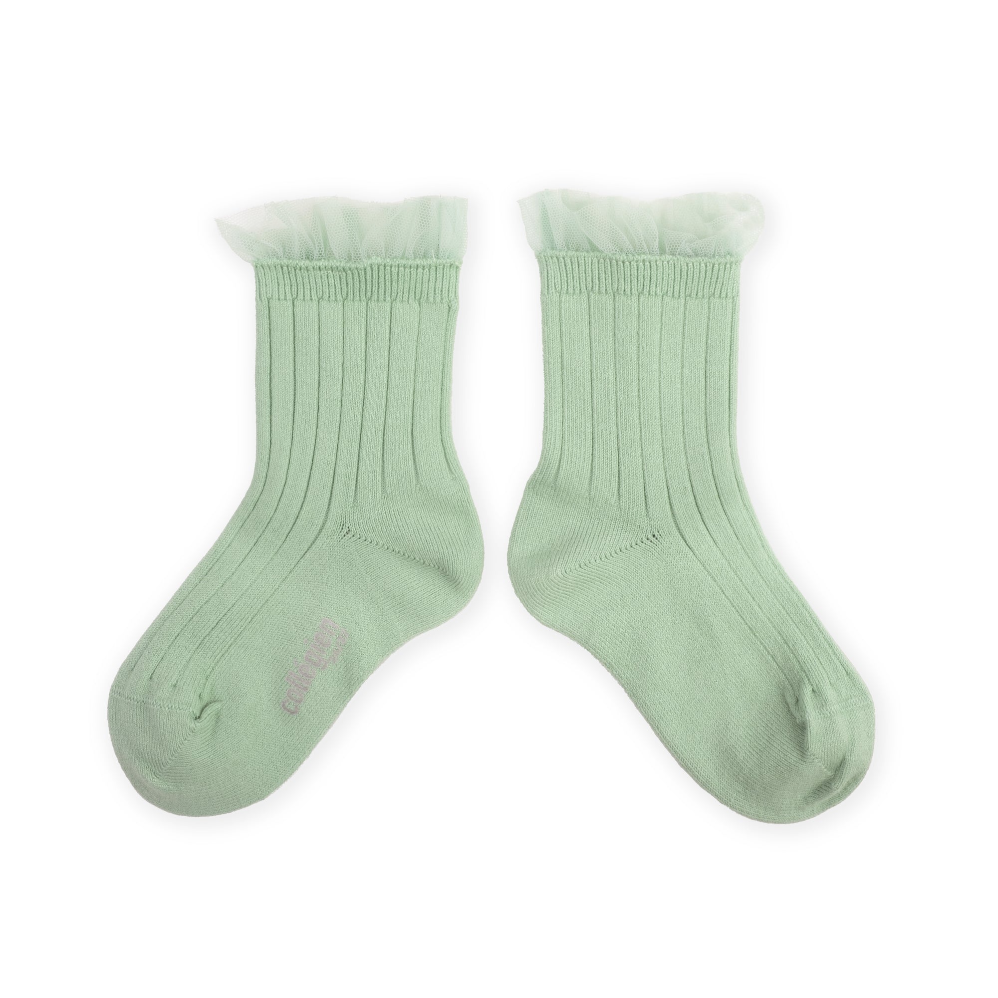 Collegien Margaux Ribbed Tulle Trim Ankle Socks /Verveine *preorder*