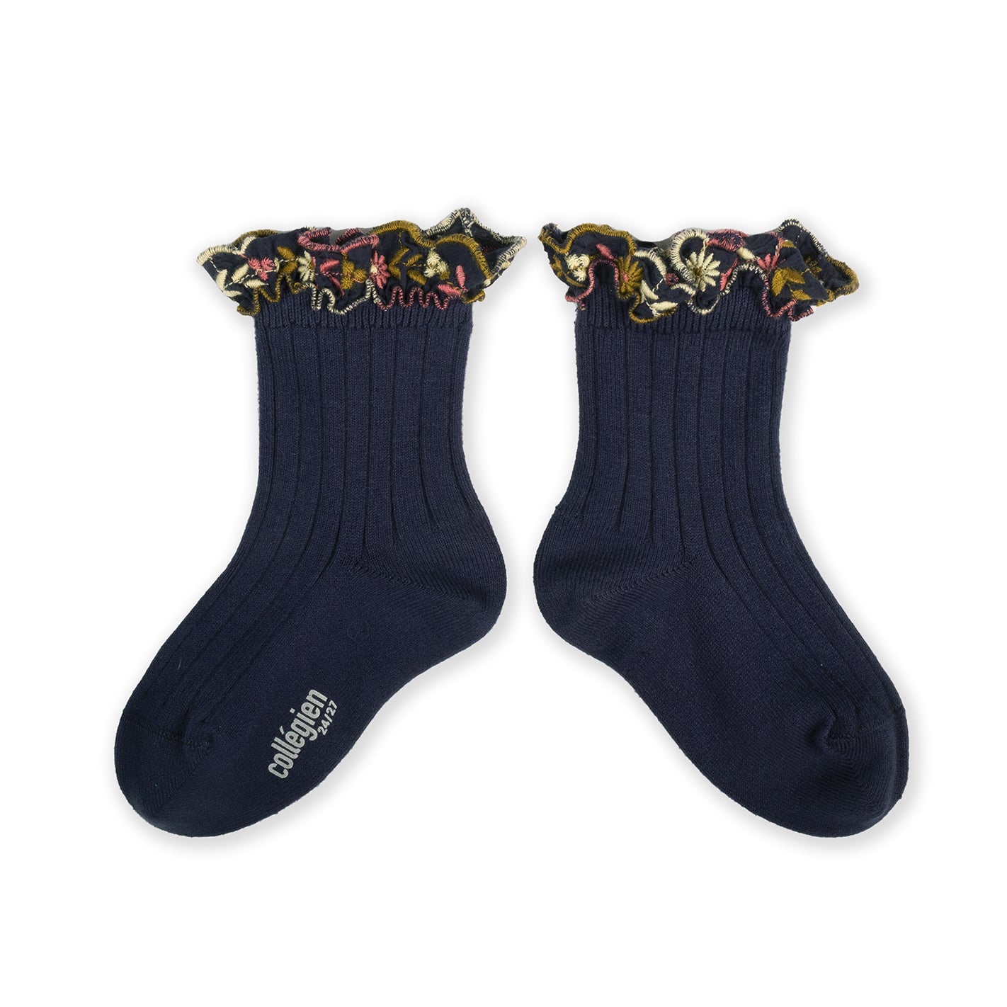 Collegien Anemone Embroider Ruffle Ankle Socks - Nuit *preorder*