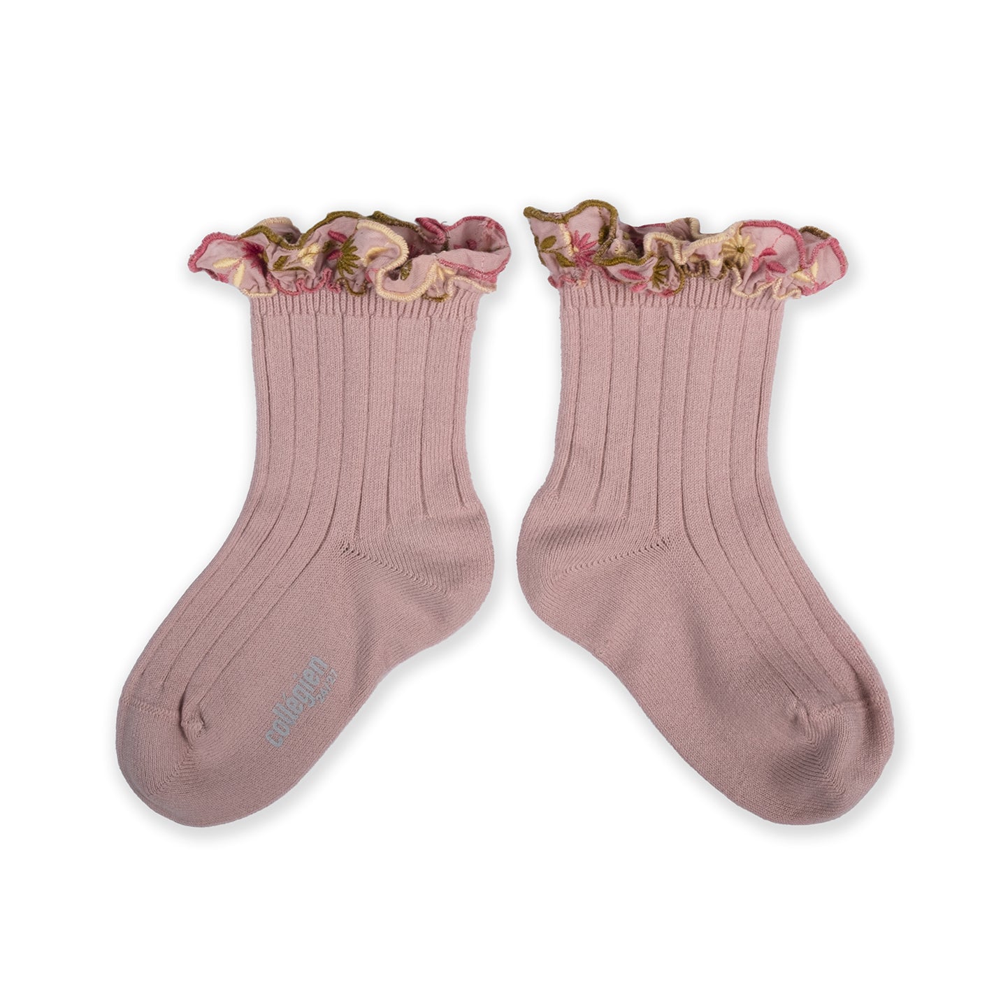 Collegien Anemone Embroider Ruffle Ankle Socks - Vieux Rose *preorder*