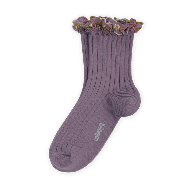 Collegien Anemone Embroider Ruffle Ankle Socks - Glycine du Japon *preorder*