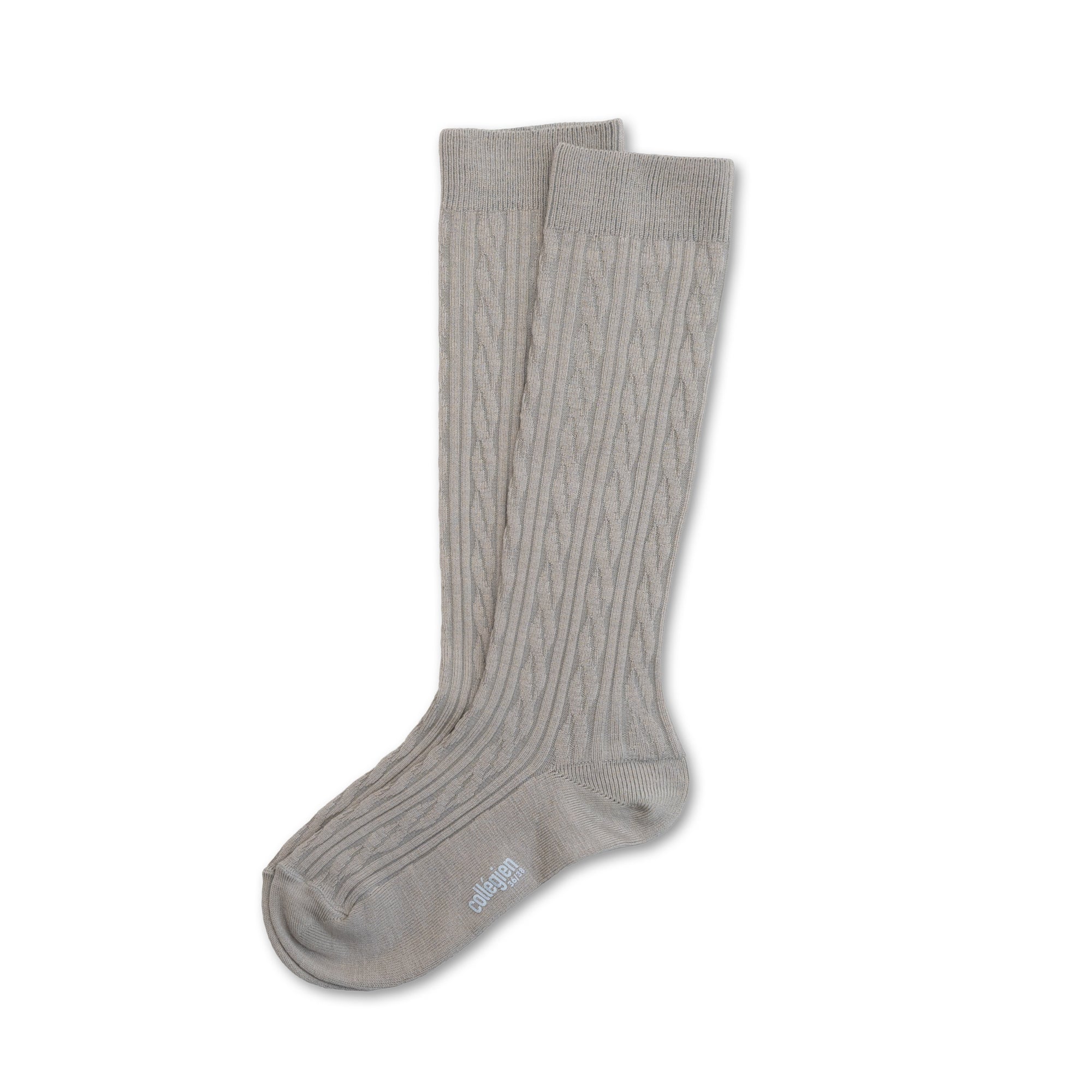 Collegien Alix Cable-Knit Merino Wool Knee-high Socks - Gris Perle *Preorder*
