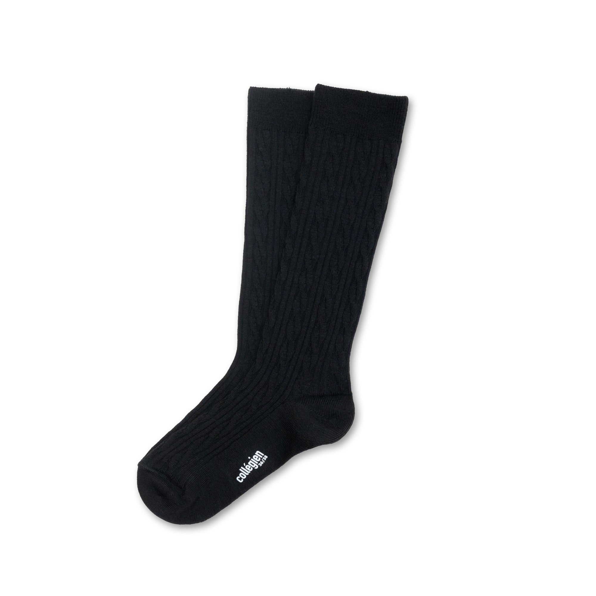 Collegien Alix Cable-Knit Merino Wool Knee-high Socks - Noir De Charbon *Preorder*