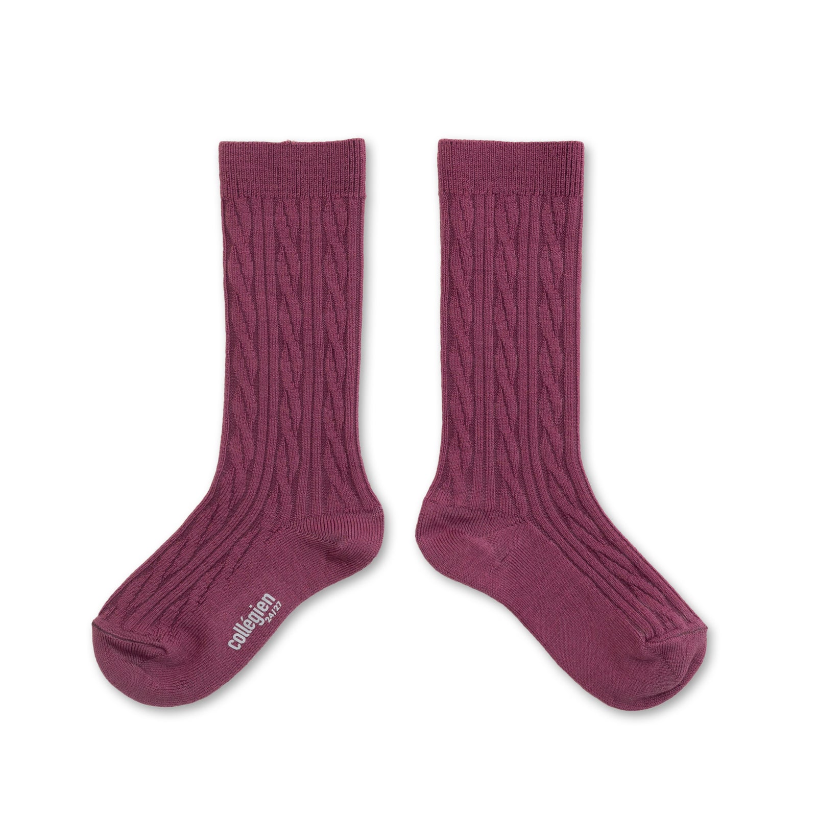 Collegien Alix Cable-Knit Merino Wool Knee-high Socks - Raisin Rose *Preorder*