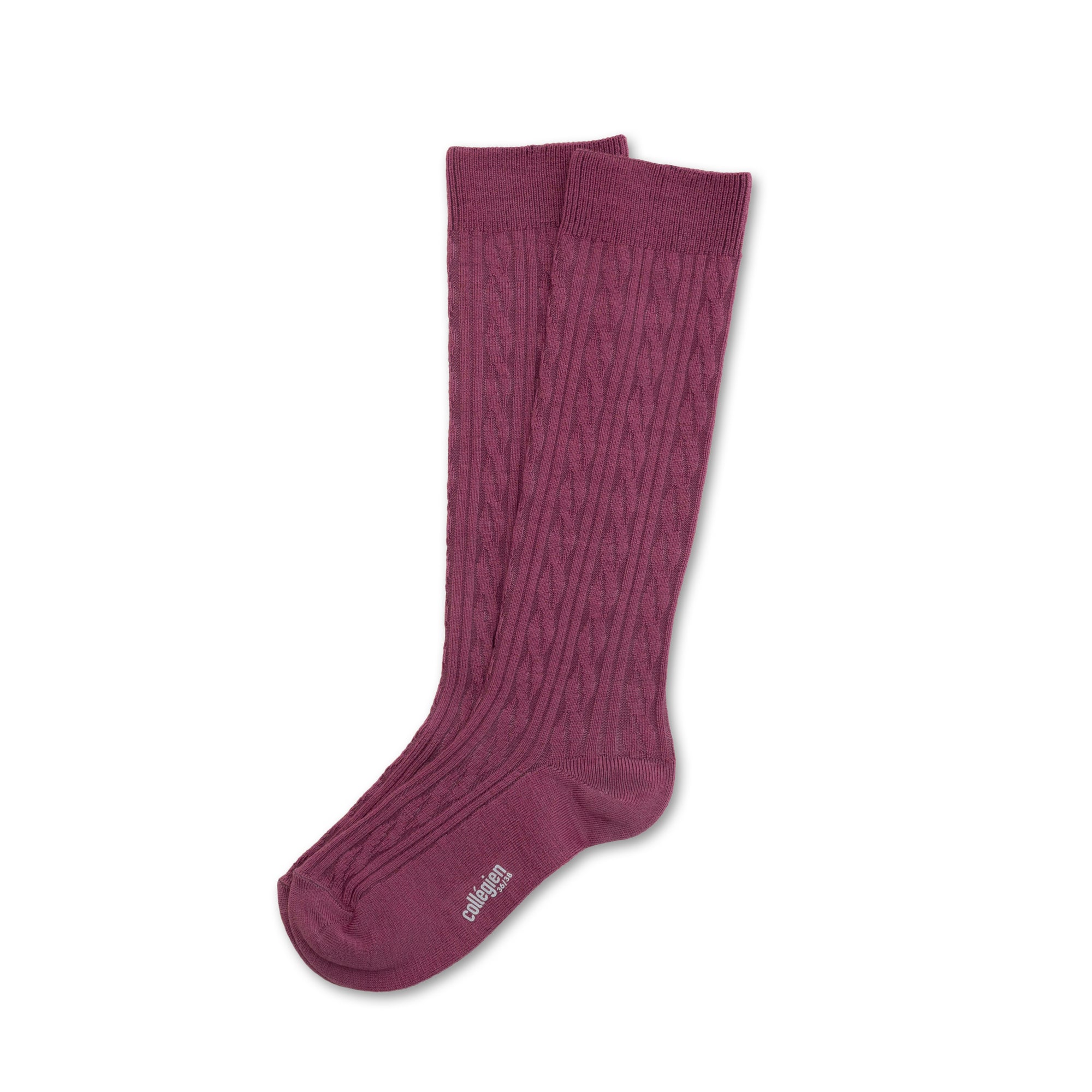 Collegien Alix Cable-Knit Merino Wool Knee-high Socks - Raisin Rose *Preorder*