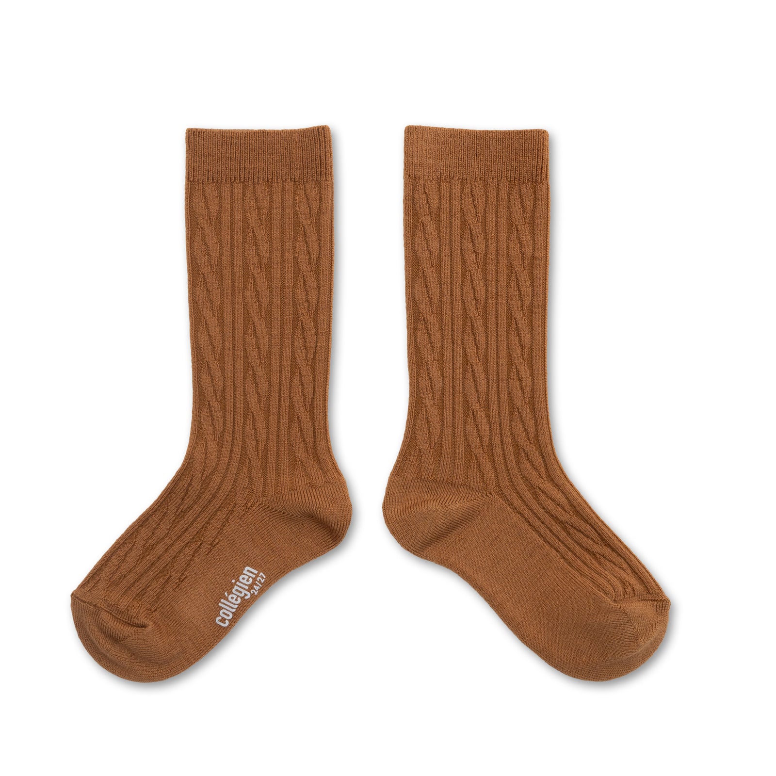 Collegien Alix Cable-Knit Merino Wool Knee-high Socks - Caramel *Preorder*