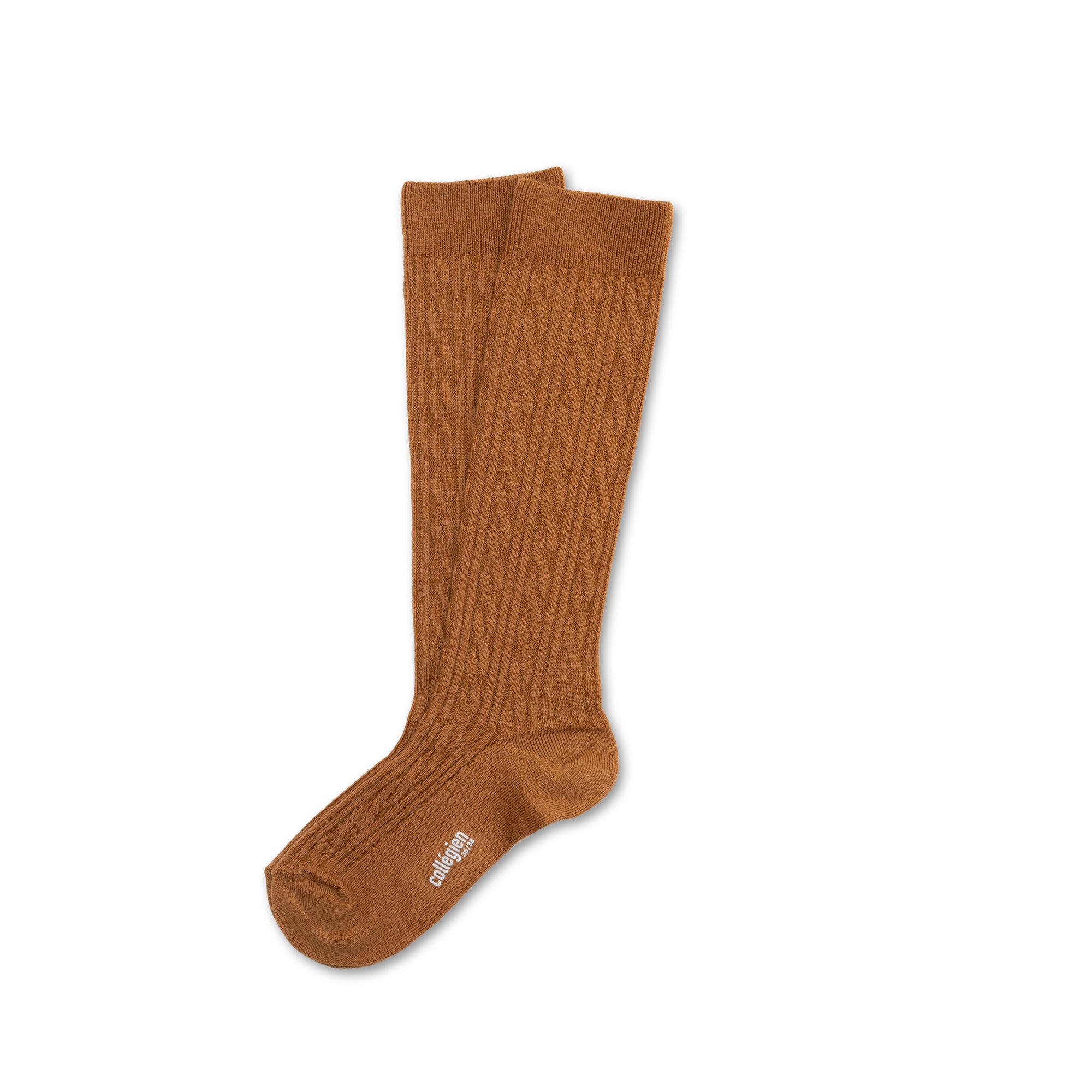 Collegien Alix Cable-Knit Merino Wool Knee-high Socks - Caramel *Preorder*