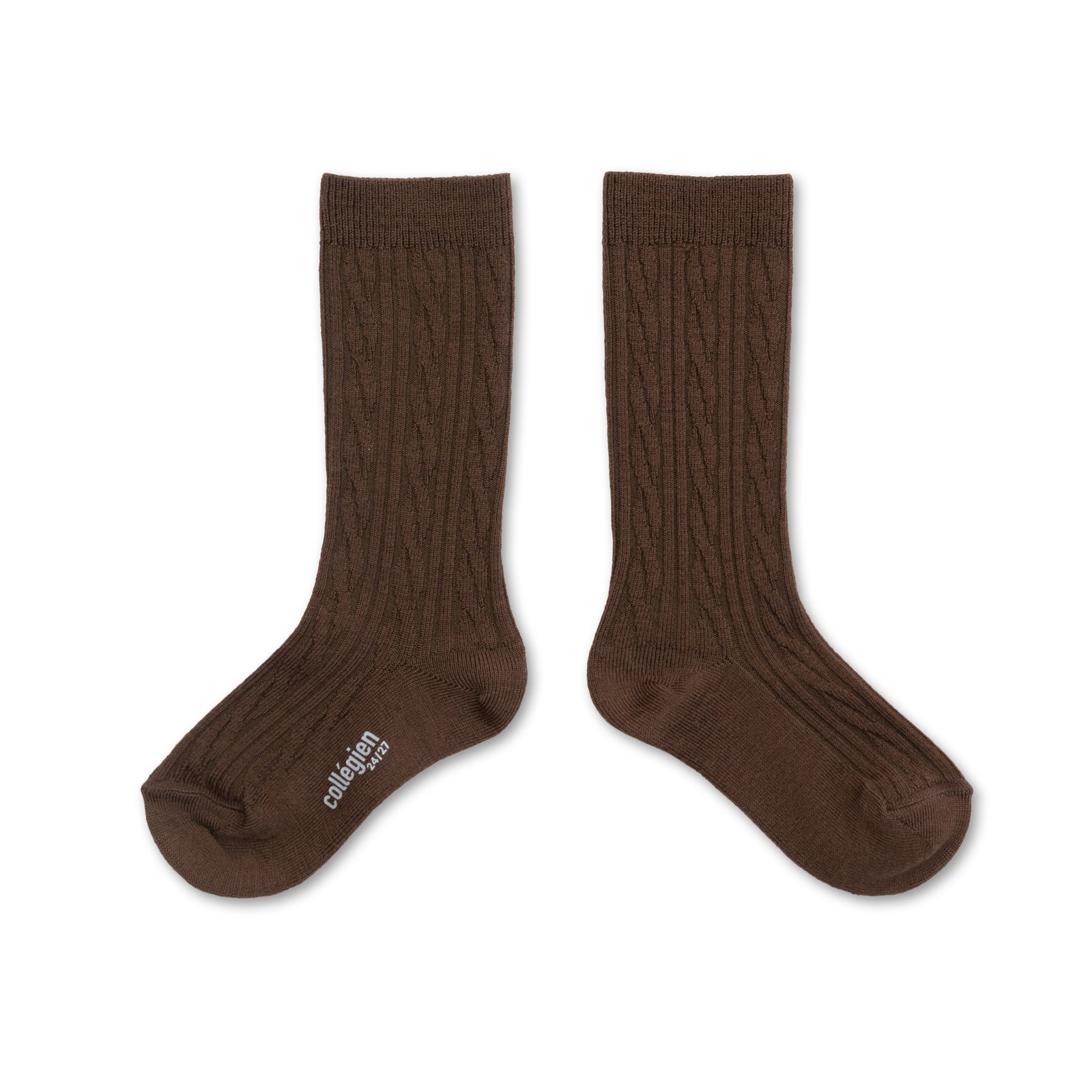 Collegien Alix Cable-Knit Merino Wool Knee-high Socks - Chocolat Au Lait *Preorder*