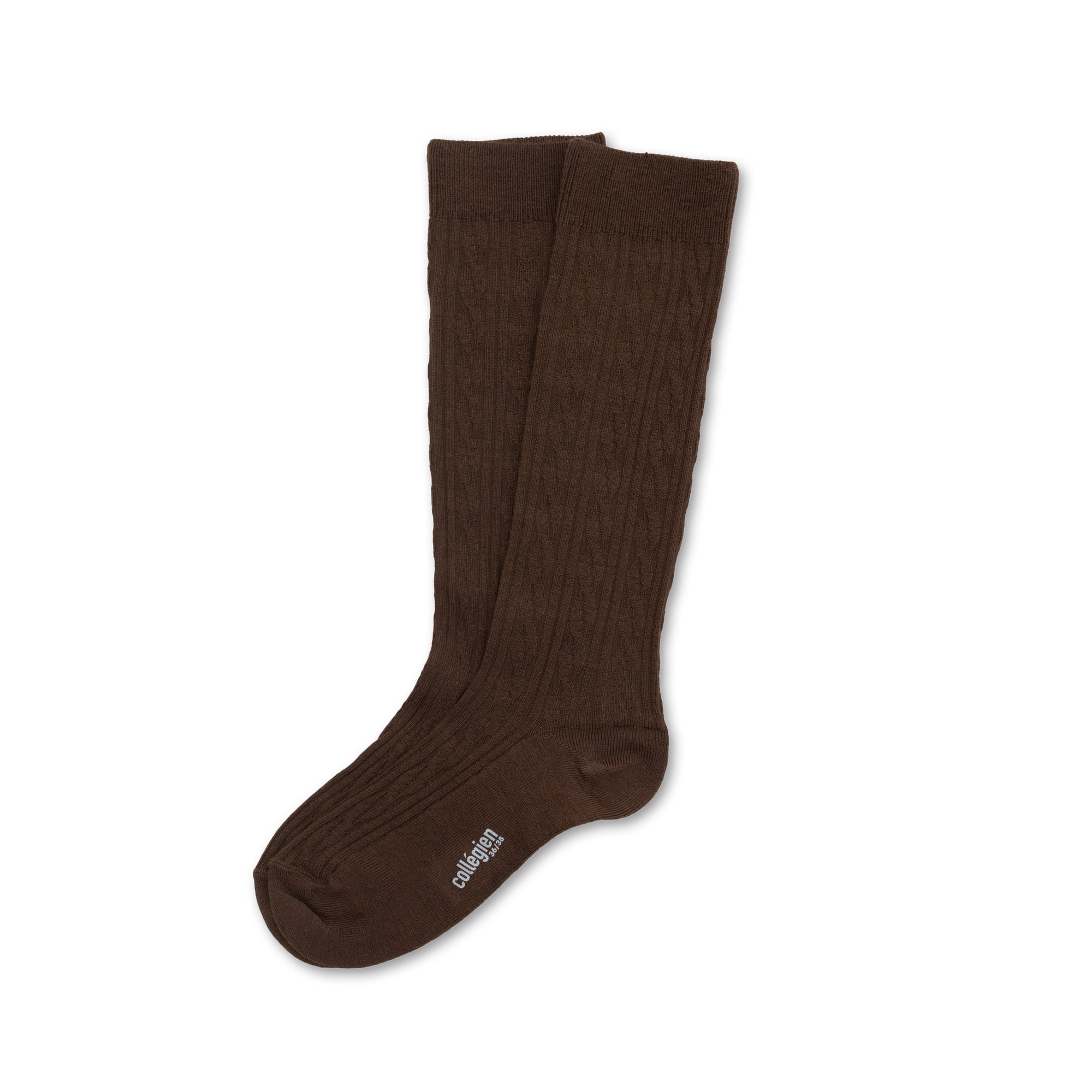 Collegien Alix Cable-Knit Merino Wool Knee-high Socks - Chocolat Au Lait *Preorder*