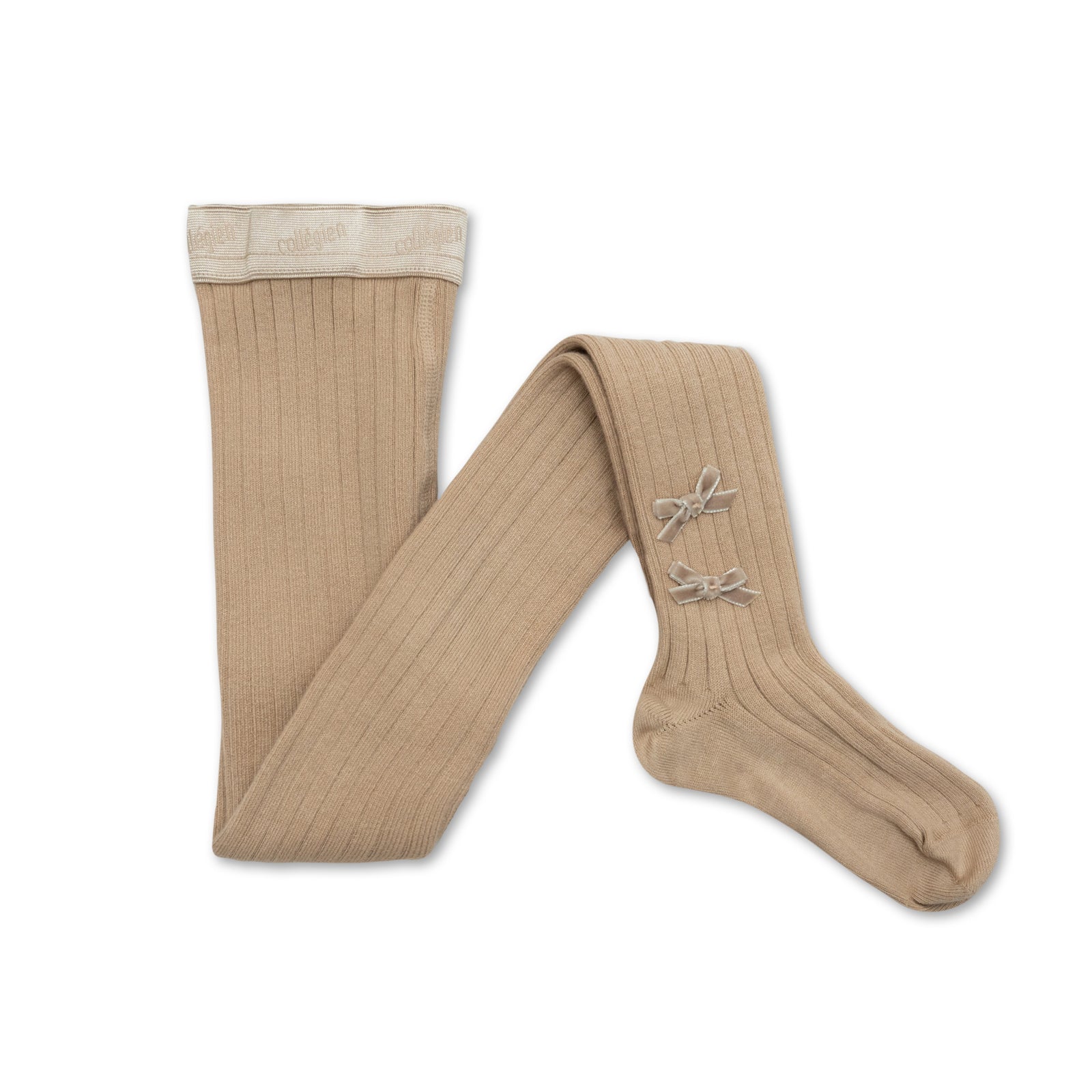 Collegien Ribbed Tights w. Velvet Bows / Sable *PreOrder*