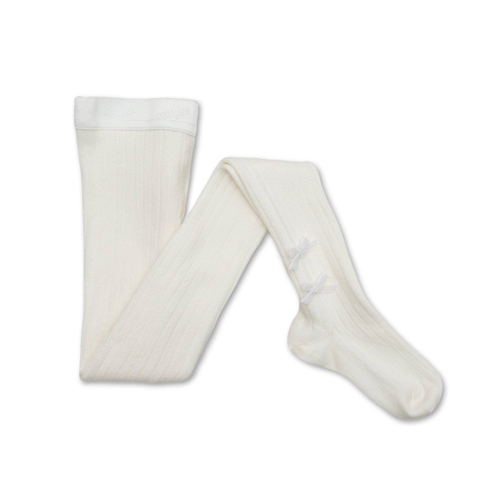 Collegien Ribbed Tights w. Velvet Bows /Blanc Niege *PreOrder*