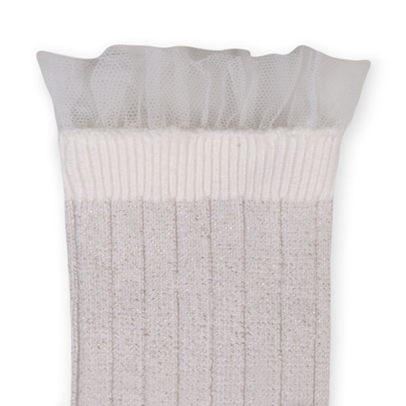 Collegien Alizee Ribbed Tulle Trim Glitter Ankle Socks /Blanc*preorder*