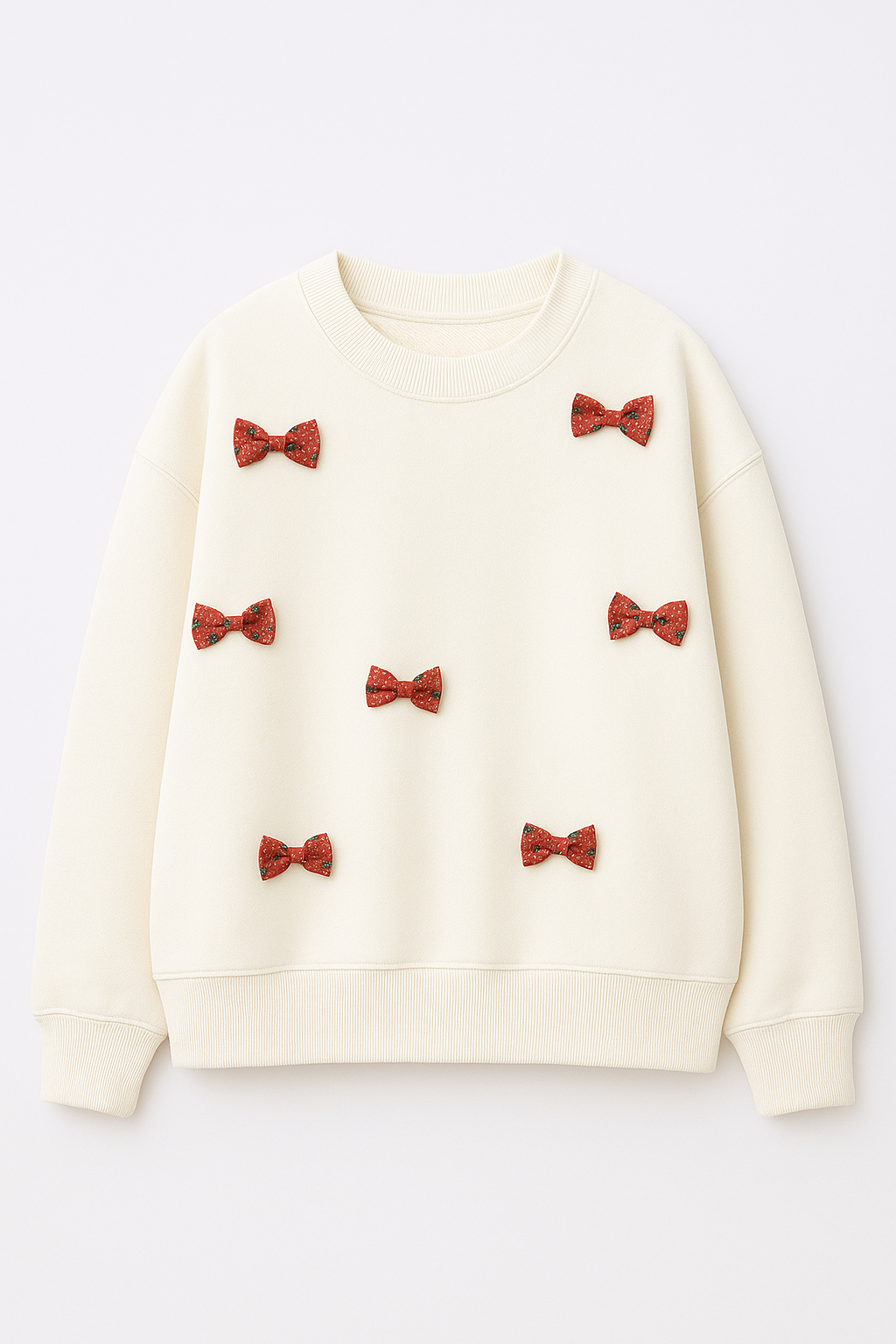 Le Petit Elle Cream Sweatshirt - Vintage Fabric Red Bows