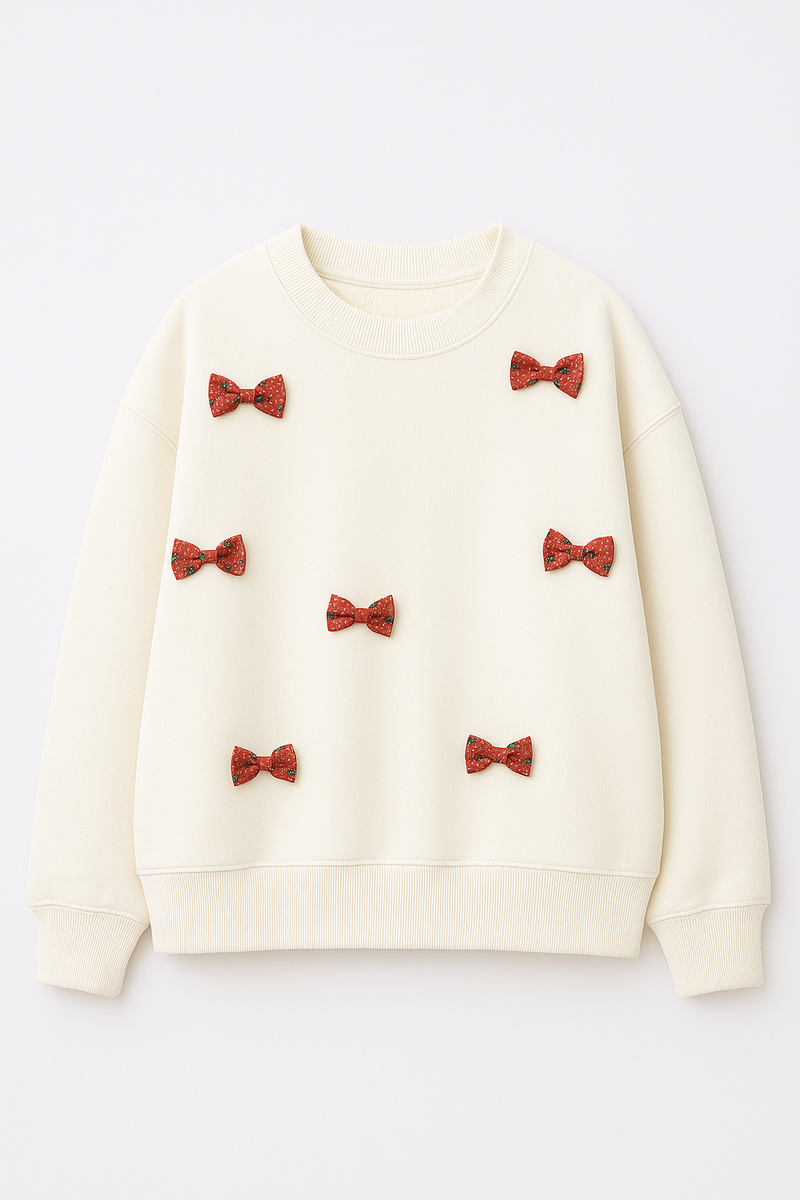 Le Petit Elle Cream Sweatshirt - Vintage Fabric Red Bows