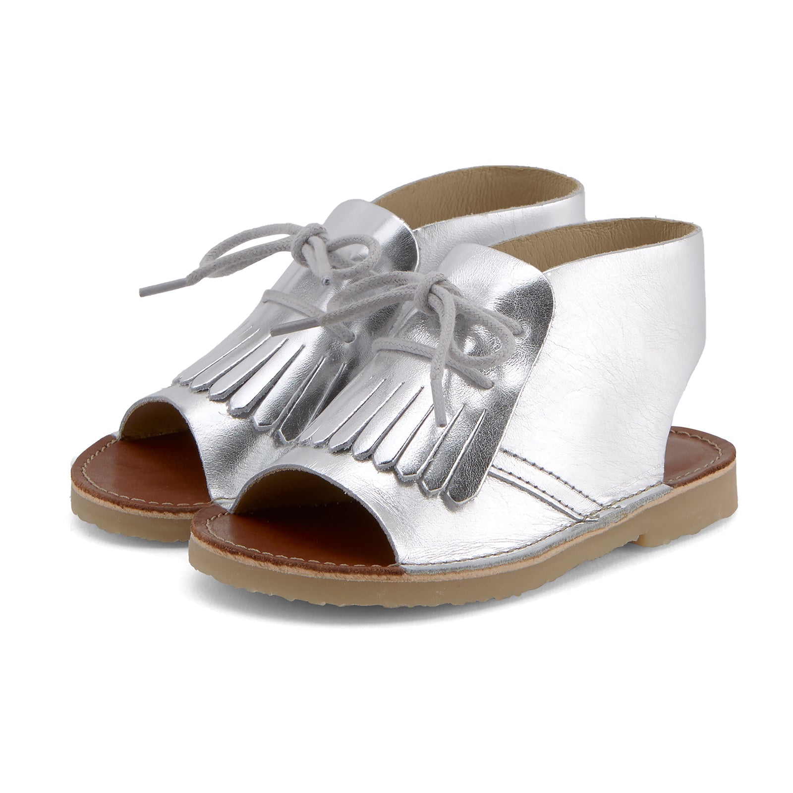 Young Soles Agnes Kilted Boot Sandals Silver