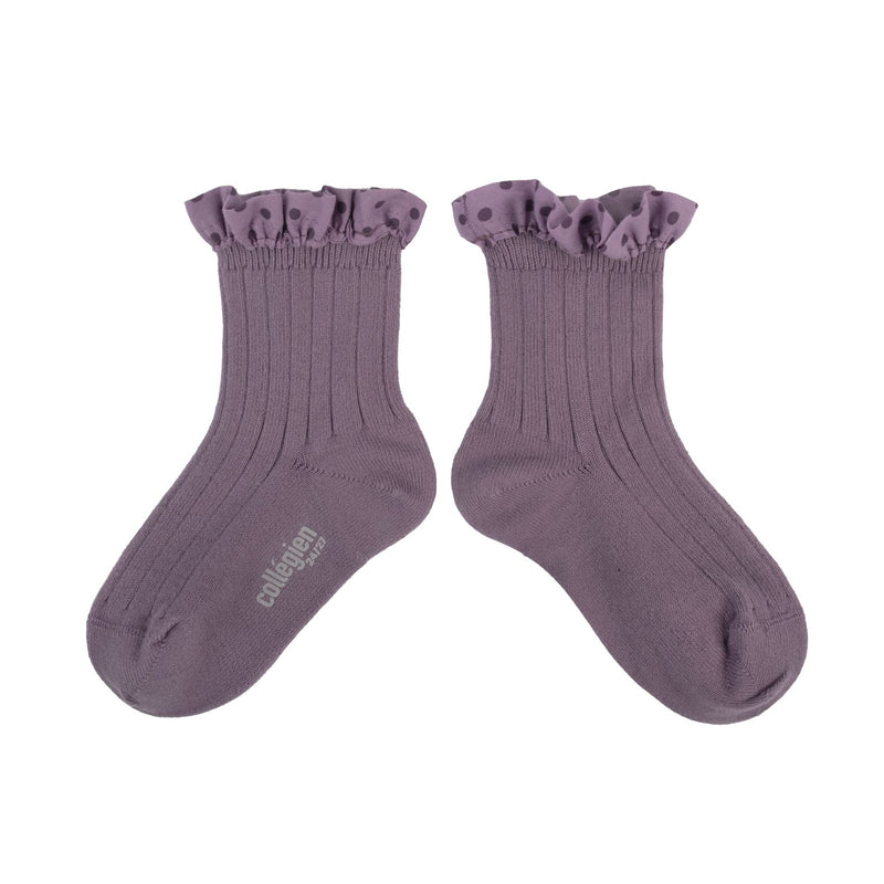Collegien Polka Dots Ruffle Ankle Socks - Glycine du Japon *Preorder*