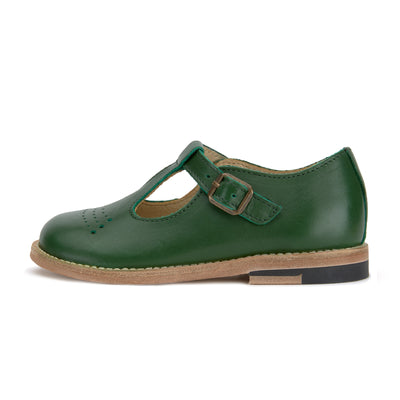 Young Soles Dottie T-Bar Leather Shoes - Pea Green