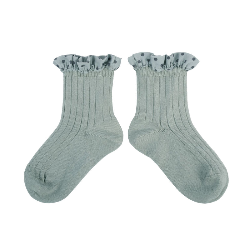 Collegien Polka Dots Ruffle Ankle Socks - Marine *Preorder*