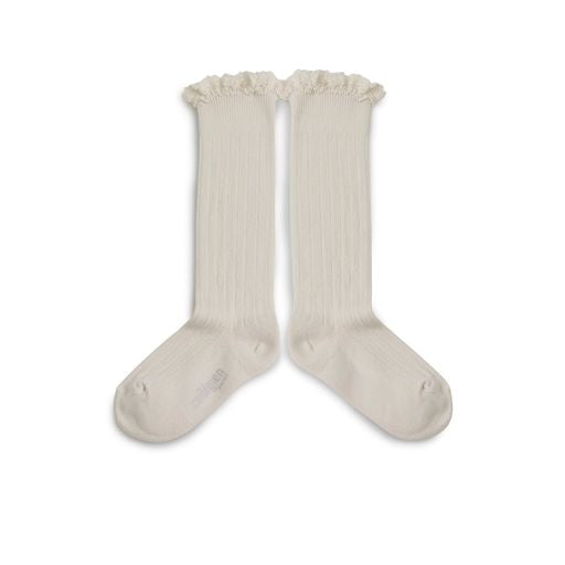 Collegien Josephine Ribbed Lace Trim Knee High Socks/ Doux Agneaux *preorder*