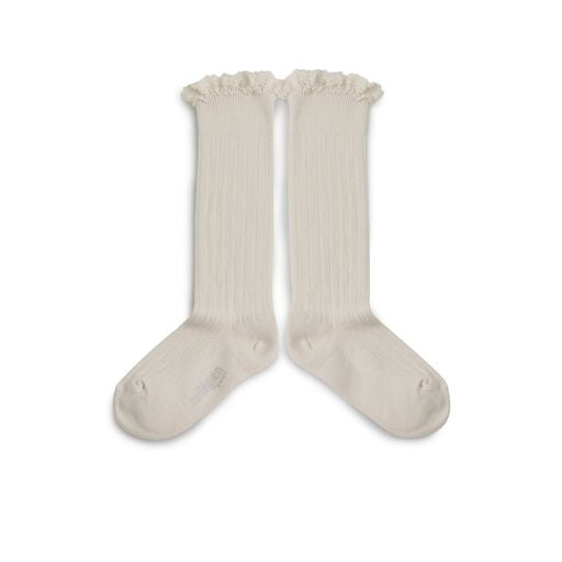Collegien Josephine Ribbed Lace Trim Knee High Socks/ Doux Agneaux *preorder*