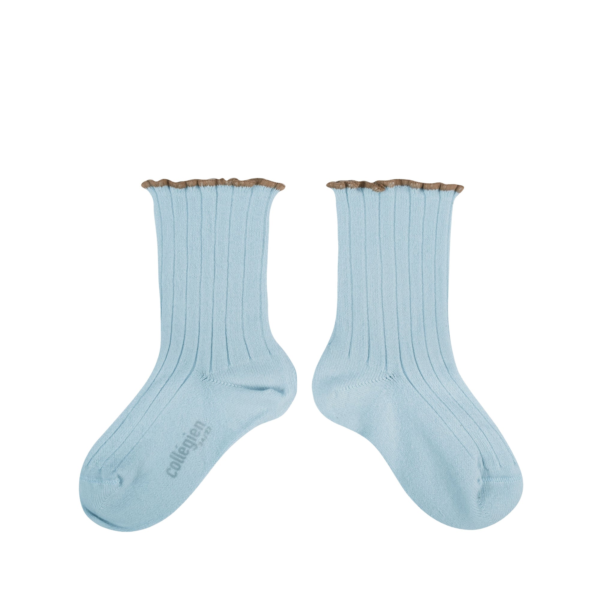 Collegien Delphine Lettuce Trim Ribbed Socks - Glacier *preorder*