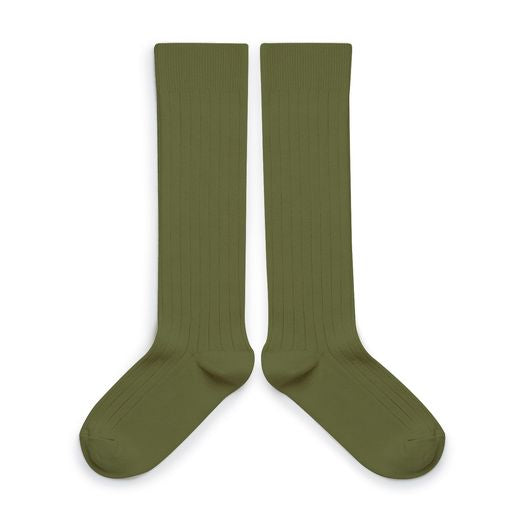 Collegien Ribbed Knee High Socks / Olive *preorder*