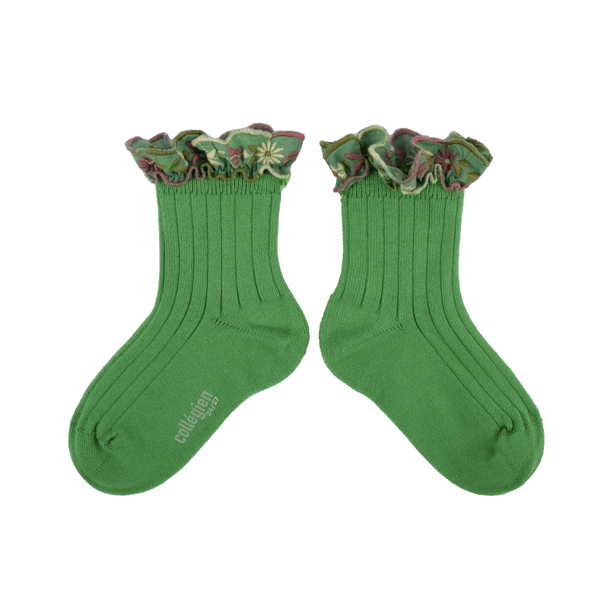 Collegien Anemone Embroider Ruffle Ankle Socks - Vert Jackpot *preorder*