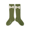 Collegien Jeanne Gingham Bow Knee High Socks / Olive *preorder*