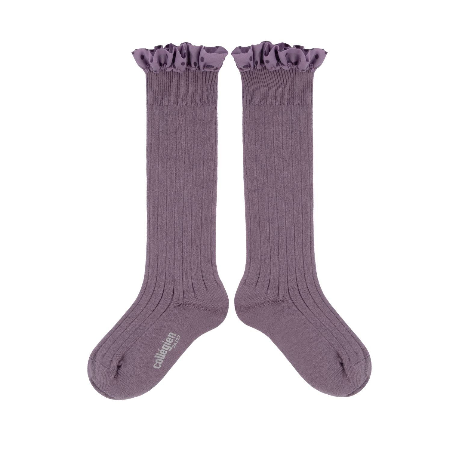 Collegien Maud Polka Dots Ruffle Knee High Socks - Glycine du Japon *Preorder*