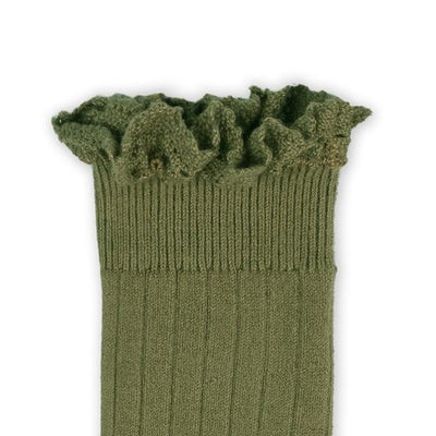 Collegien Josephine Ribbed Lace Trim Knee High Socks/ Olive *preorder*