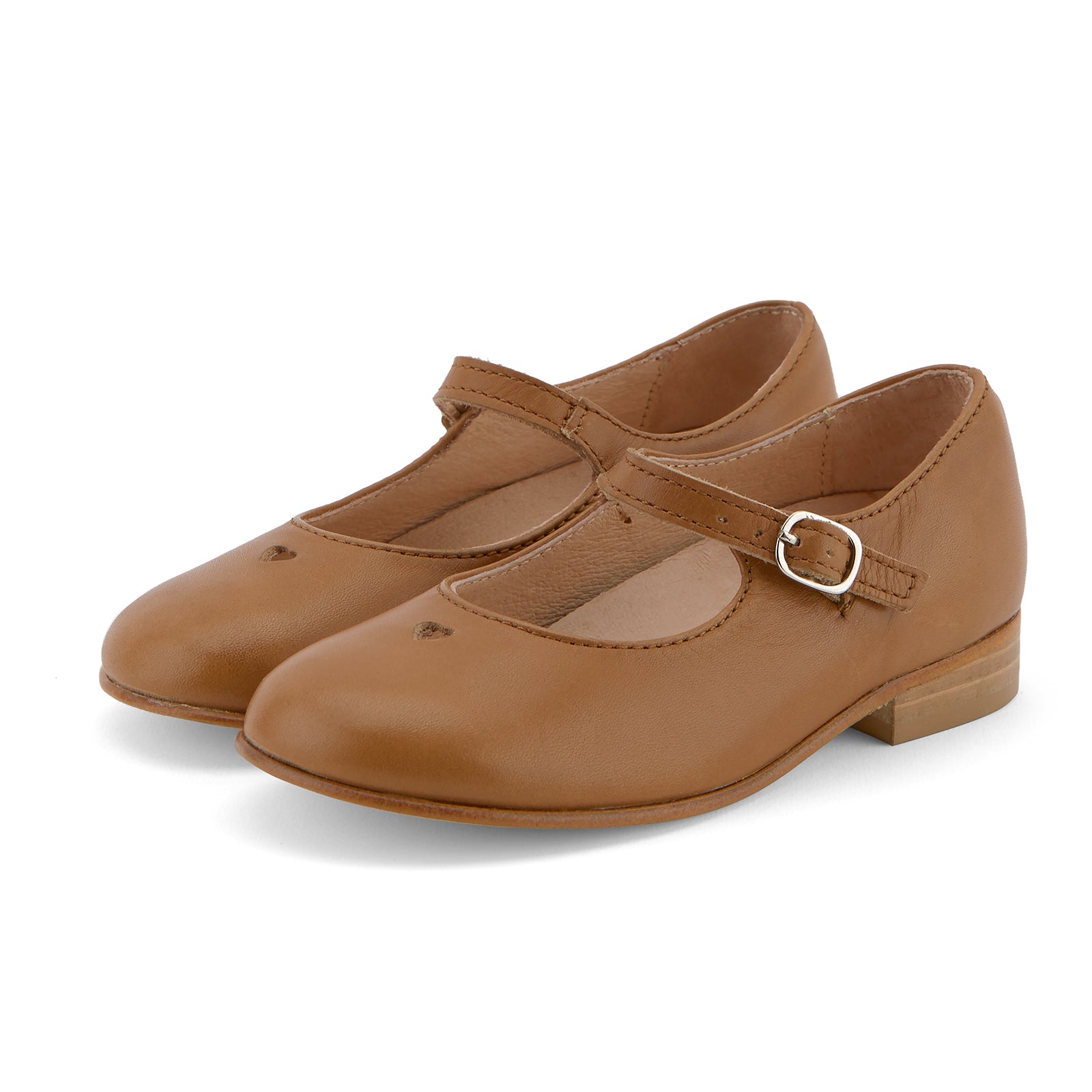 Young Soles Maggie T-Bar Leather Shoes - Tan/Vanilla