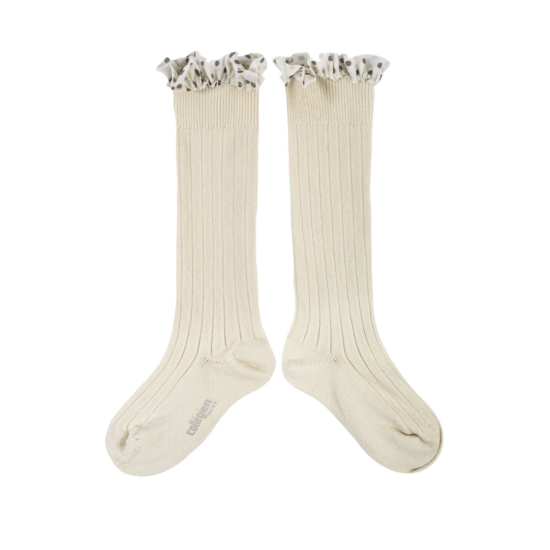 Collegien Maud Polka Dots Ruffle Knee High Socks - Doux Agneaux *Preorder*