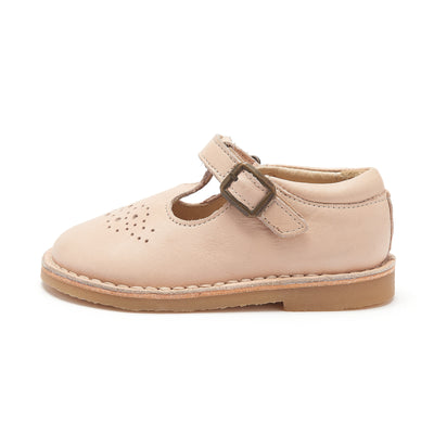 Young Soles Penny T-Bar Leather Shoes - Nude Pink/Balck Patent
