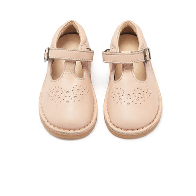 Young Soles Penny T-Bar Leather Shoes - Nude Pink/Balck Patent