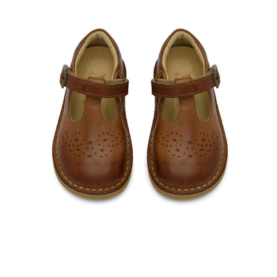 Young Soles Penny T-Bar Tan Burnished Leather Shoes