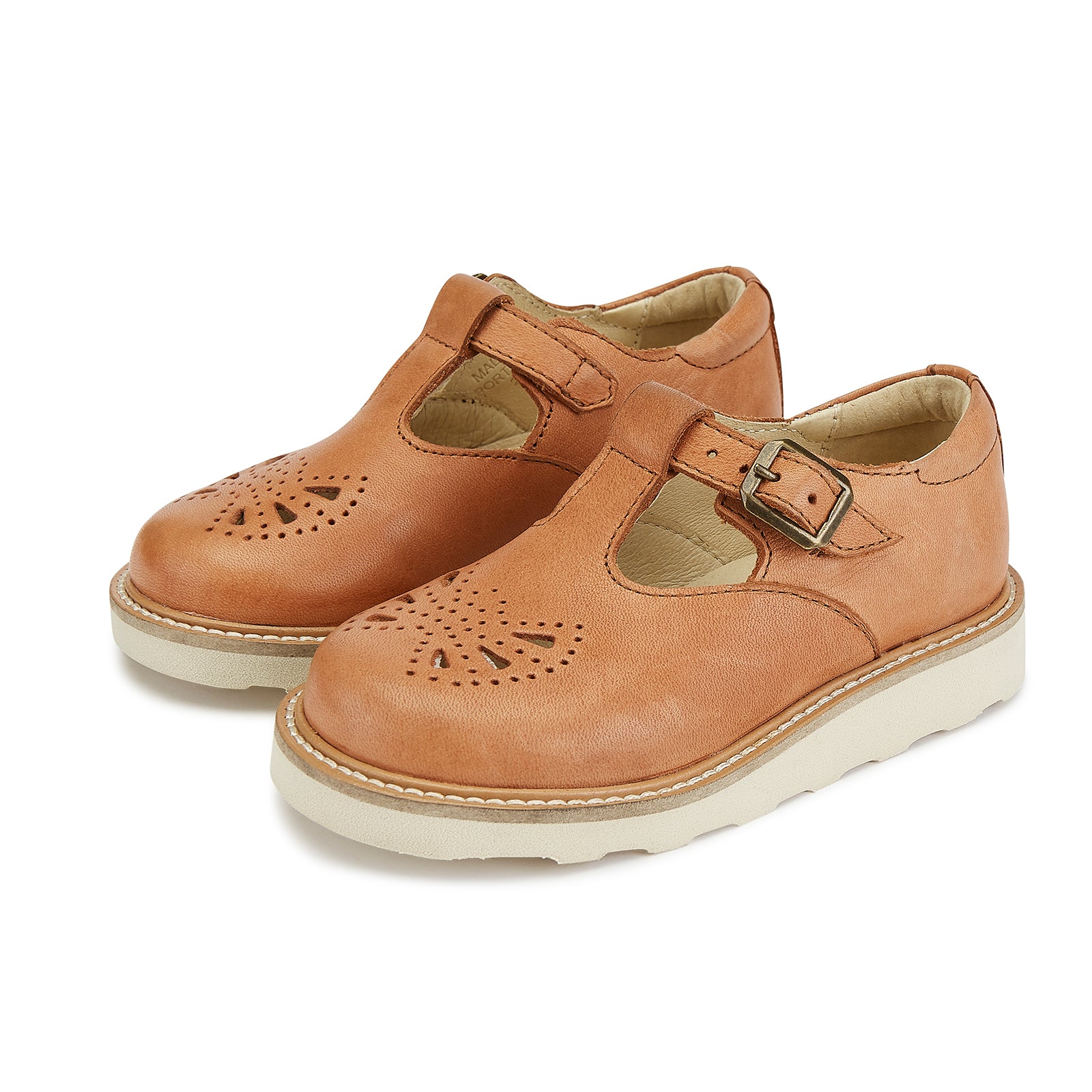 Young Soles Rosie T-Bar Leather Shoes - Clay