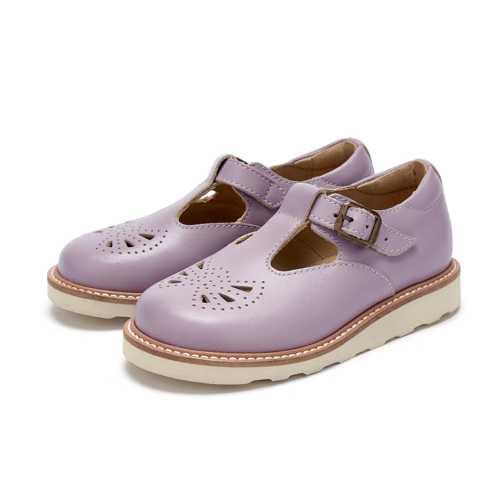 Young Soles Rosie T-Bar Leather Shoes - Lilac/Hunter Green/Red Patent