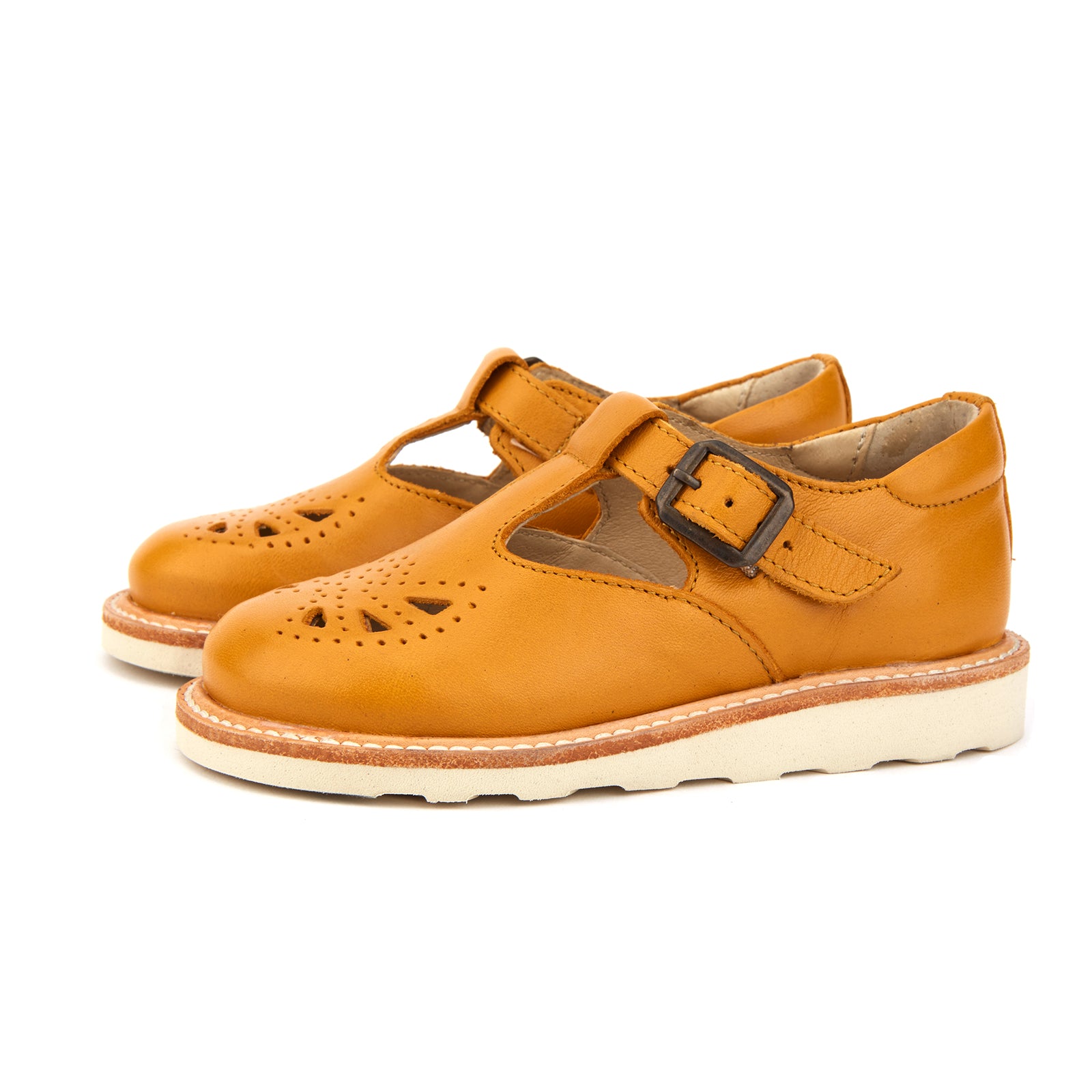 Young Soles Rosie T-Bar Leather Shoes - Mustard