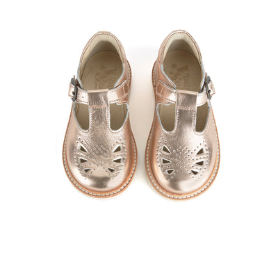 Young Soles Rosie T-Bar Leather Shoes - Rose Gold